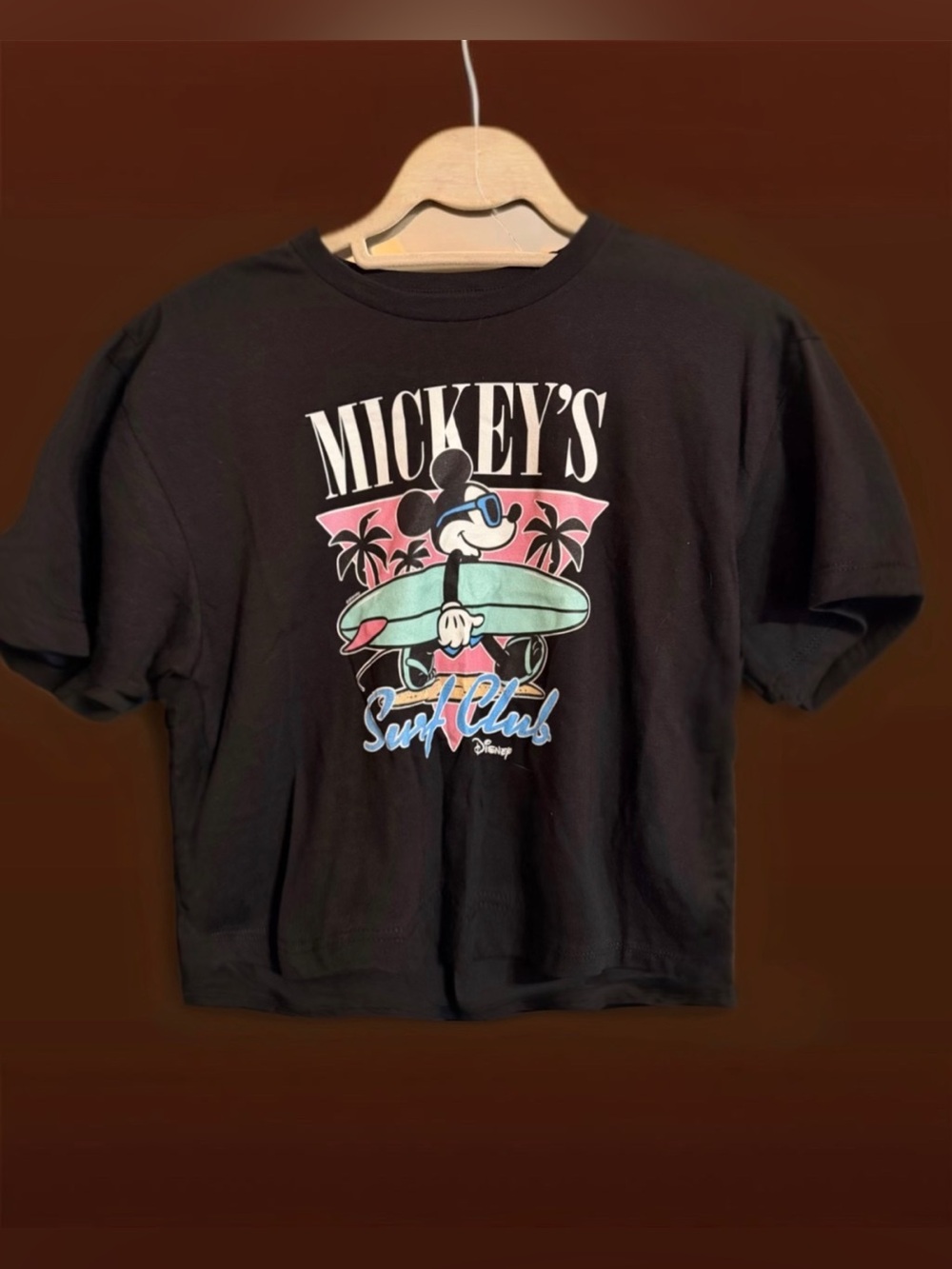 Women’s Disney Mickey and Friends - Mickey’ Surf Club Black Cropped Graphic Tee